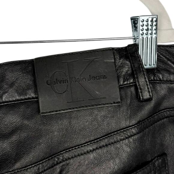 Calvin Klein Jeans Vintage 90s Y2K 100% Leather Soft Flexible Lined Pants Sz 14 - Picture 8 of 14
